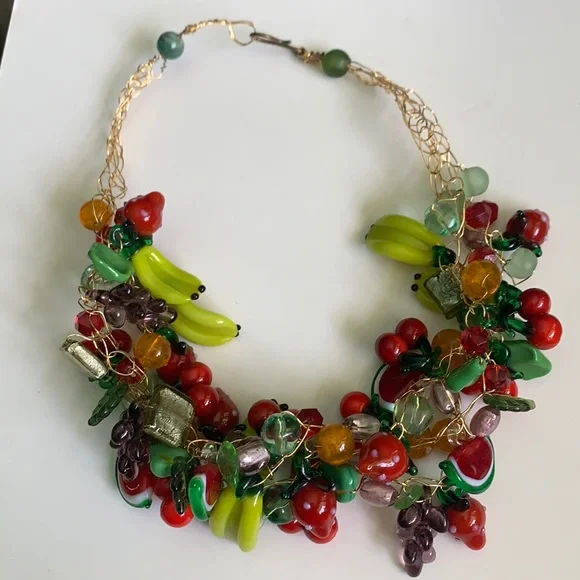 Sold 💐Fruity Murano glass statement Necklace - Picture 3 of 12